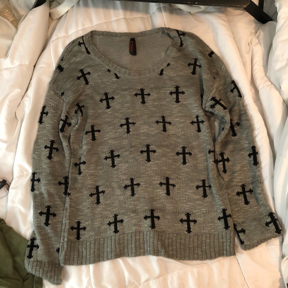Grey and Black cross sweater